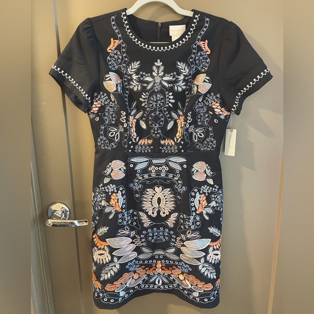 Anthropologie navy embroidered dress